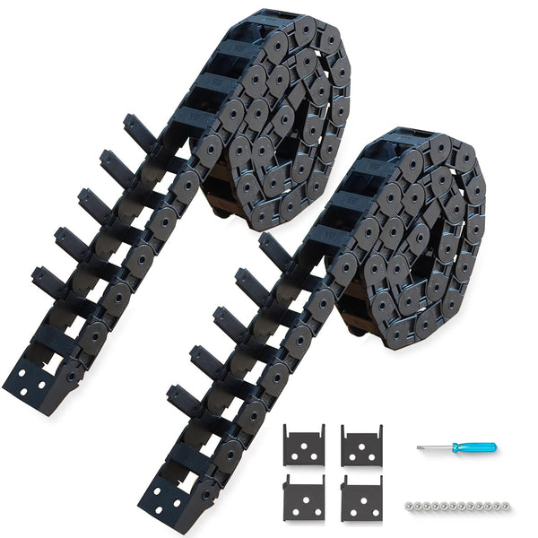2pcs 39.3 inch Carrier Drag Chain Cable, Black Open Type for CNC Router Mill and 3D Printer, Includes Connectors and