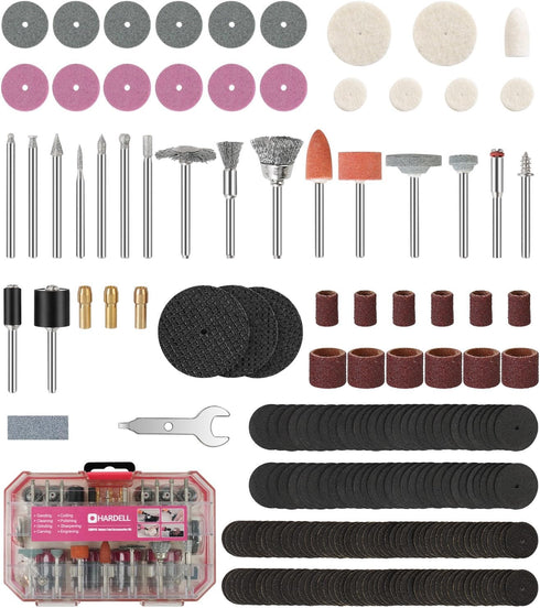 HARDELL Rotary Tool Accessories Kit, 227pcs, 1/8"(3.2mm) Diameter Shanks, Universal Fitment for Cutting and Polishing
