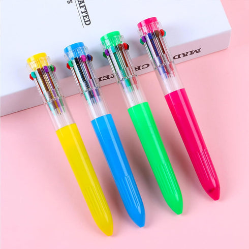 HeTaoCat Multicolor Pens 3 Pack, 0.5mm 10-in-1 Retractable Ballpoint Pens, 10 Colors Transparent Barrel for Office
