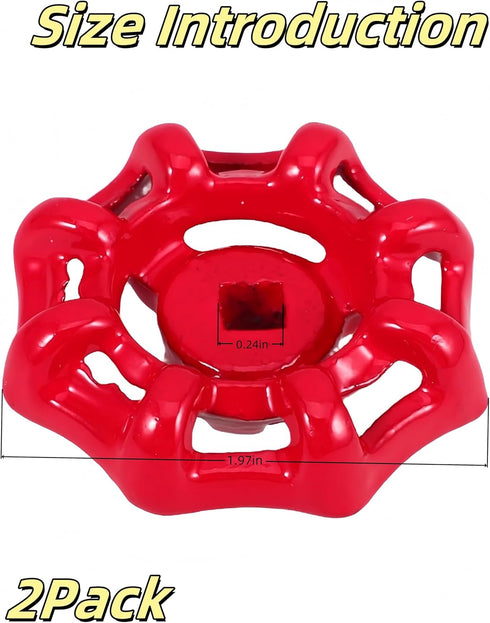 luvilly 2pcs Handle,6x6mm Rustproof Faucet Round Wheel Hose Bib Handle Red Water Spigot Handle,Outdoor Faucet Valve