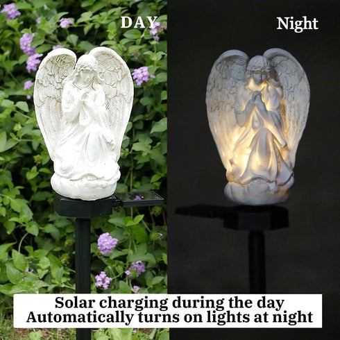 Garden Solar Light Outdoor Decor, Resin Angel Solar LED Light with Stake for Lawn Passage Walkway
