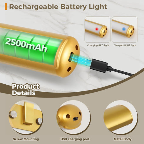 16.54 Inch 3 Dimmable Joossnwell Touch Control Picture Light, Gold Rechargeable Battery Wall Sconce, Magnetic CCT Art