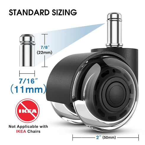 MaxGear Office Chair Wheels, 2 Inch Replacement Soft Mute Desk Caster Wheels for Work & Gaming Chair, Heavy Duty and Safe Rolling for All Floors & Hardwood, Universal Fit for 98% of Chairs, Set of 5