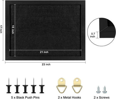 TORASO Cork Board Bulletin Board - All Black Pin Board for Office, School, Home, 17“x23"