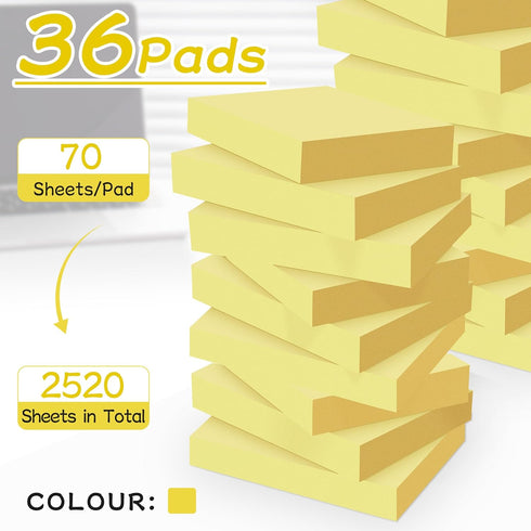 Mini Sticky Notes - 1.5x2 in, 36 Pad Canary Yellow Strong Adhesive Post, Suitable for School, Home, Office