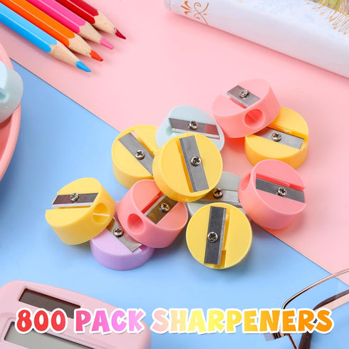 800 Fainne Pcs Pencil Sharpeners Bulk for Kids Colorful Manual Pencil Sharpeners Compact Portable Handheld Crayon Back