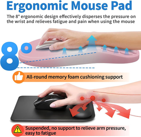 YIWEI Ergonomic Mouse Pad with Wrist Rest - Comfortable Office Mousepad with Memory Foam Wrist Support for Carpal