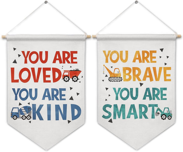 ArtisaEura Inspirational Kids Wall Canvas Banners, Construction Inspirational Hanging Display Pennant Banner Flags,