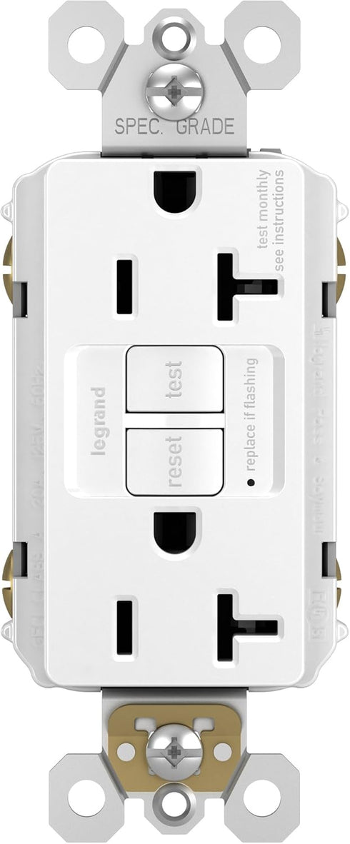 Legrand radiant 2097WCCD12 20 Amp GFCI Self Test Decorator Duplex Outlet, White, 1 Count