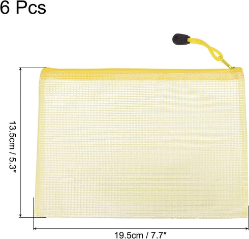 MECCANIXITY Mesh Zipper Bags, B6 Size File Document Pockets, Bill Pouch Folders for Office Home Supply, Yellow Pack of 6