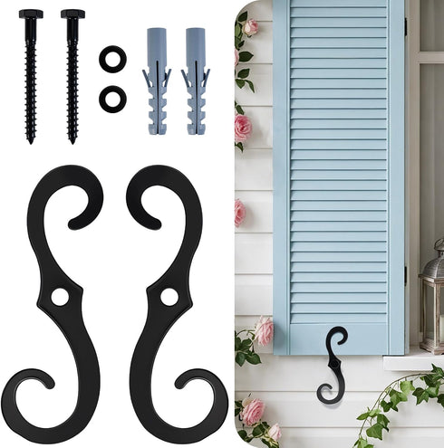 ComfyKit 2 Pack 6.3 Inch Black S Style Shutter Dogs Hardware, Decorative Metal