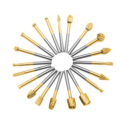 20pcs Rotary Bits Burr Set with 1/8 inch Shank for DIY Woodworking, Carving, and Drilling