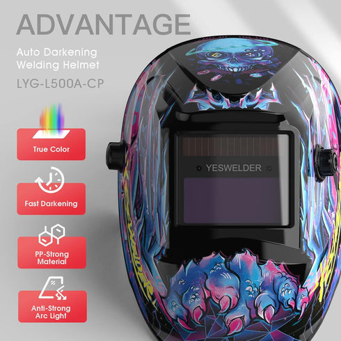 YESWELDER True Color Solar Powered Auto Darkening Welding Helmet, Wide Shade 4/9-13 for TIG MIG ARC Weld Hood