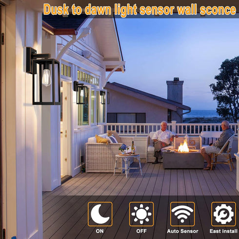 E26 SHINE HAI Dusk to Dawn Outdoor Wall Lantern, Exterior Sensor Light Fixture with Base Socket, Waterproof Wall Mount