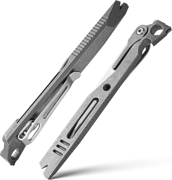 Titanium EDC Pry Bar,Pocket Multitool Mini Prybar,Keychain Crowbar Tool with Pocket Clip,Bottle