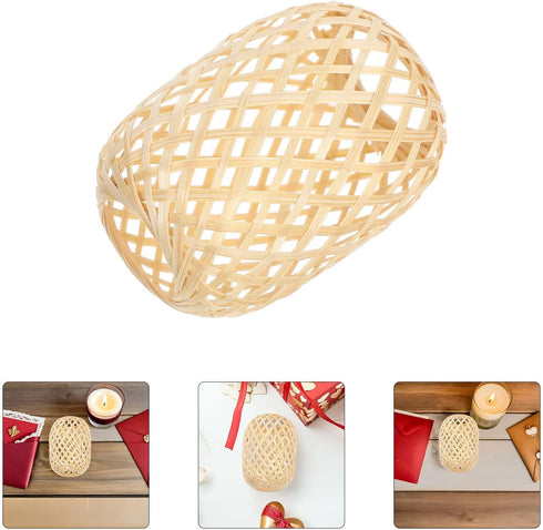 2pcs 4.36.5 Inch Handmade Woven Lamp Shade with Oiled Paper Mini Lantern Cover, Rustic Hanging Lamp Shade Replacement