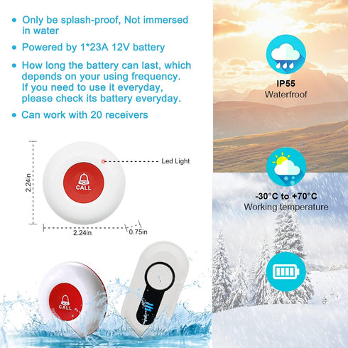 CallToU Caregiver Pager Wireless Call Button for Hard of Hearing, 500FT Vibration Alert System for Home Monitoring