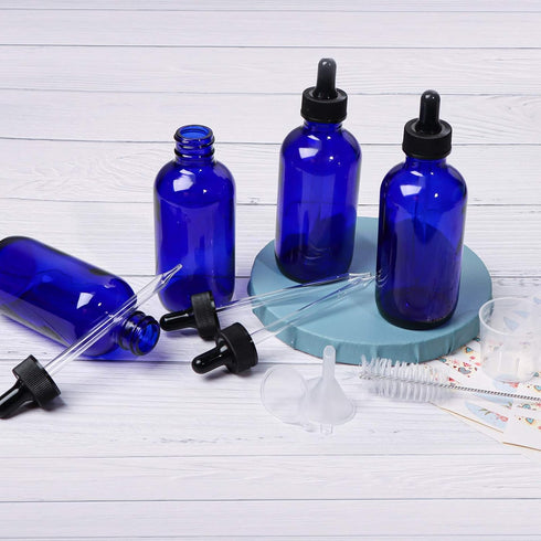 12 Pack 4oz Cobalt Blue Glass Bottles with Glass Eye Droppers, Essential Oils, Perfumes & Lab Chemicals