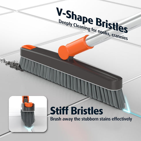 180 AIR U+ Grout Brush with Long Handle Swivel Scrub Brush with Tweezers to Hair Clip V-Shape Grout Line Scrubber Stiff