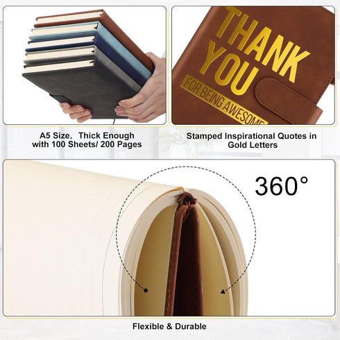 Yexiya 10 Pcs A5 Leather Notebooks, Inspirational Thank You Gifts for Employees and Teachers
