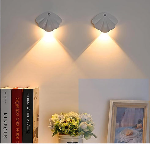 FLCXMSH 2 Pack Motion Sensor Light Indoor Shell Rechargeable Night Light Wall Sconce
