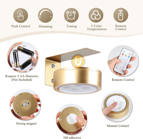 KELUOLY 4-Pack Dimmable Picture Light Battery Operated Painting Lights for Wall, Magnetic LED Display Art Light
