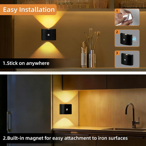 2 Pack 3 Closet Motion Sensor Wall Light, Rechargeable Wall Sconce with Color Temperatures and Brightness Adjustable
