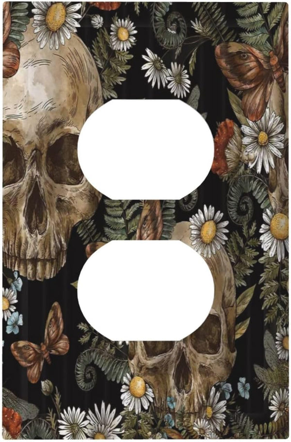 Halloween Skull Gothic Vintage Mushroom Floral Outlet Plate Covers, Decorative Wall Plate for Home Decor