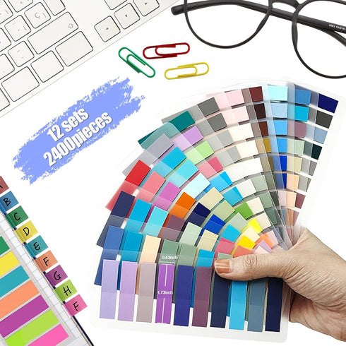 Sticky Tabs 2400 pcs Book Tabs for Page Markers,Morandi Sticky Note Tabs Page Markers for Notebooks,Book Markers,Colorful Book Tabs, Annotation supplies,Transparent Sticky Tabs for Books,Post It Notes by Cerpourt