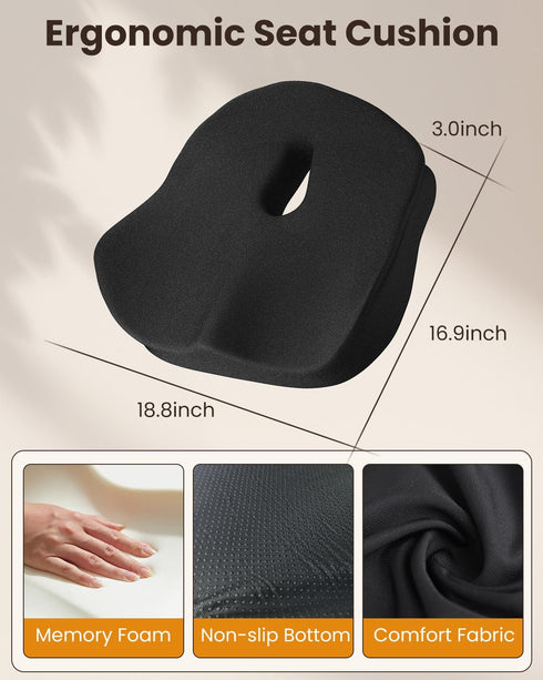 Hsypti Tailbone, Seat Cushion, X Large Office Chair Cushion for Sciatica Pain Relief, Memory Foam Ergonomic Cushions