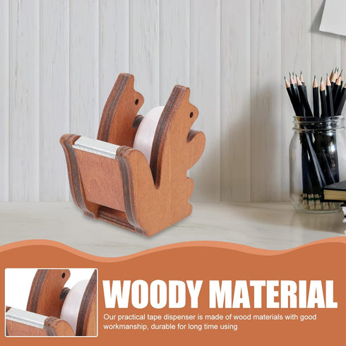 Squirrel Shaped Tape Dispenser, Wooden Desktop Tape Cutter, Cute Animal Tape Roll Stand for Home Office