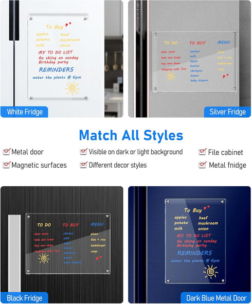 Clear Acrylic Magnetic Dry Erase Board for Fridge, 12"x8" Magnetic Weekly Planner Calendar with 6 Colors Markers