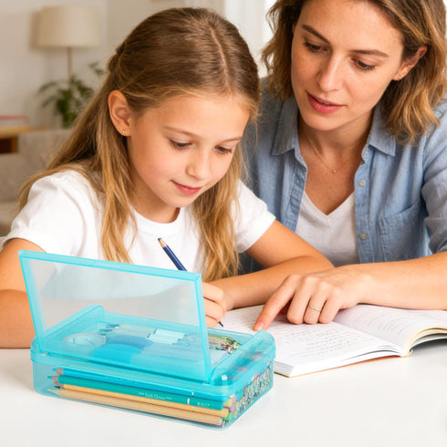Double Layer Translucent Plastic Pencil Box,Hard Clear Pencil Case with Snap-Tight Lid for Pen, Pencils, School Office