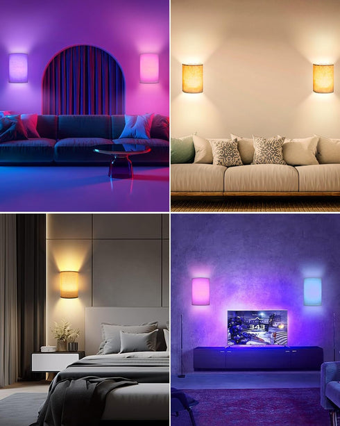 FINCMY Set 18 Dimmable Battery Operated Wall Sconces of Two, RGB Colors Stick on Wall Lights with Remote, Changeable