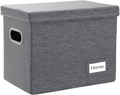 PRANDOM File Organizer Box Set of 2, Collapsible Decorative Linen Filing Storage with Lids, Office Cabinet Letter Size