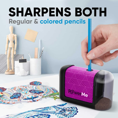 Electric Pencil Sharpener - Battery Powered for Kids, School, Home, Office, Classroom, Artists (Purple)