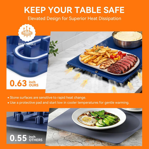 Charcofire 29.5x15.7 Inch, 7 Settings 8H Food Warming Mat Electric Silicone Heating Pad for Buffet Party, Temperature