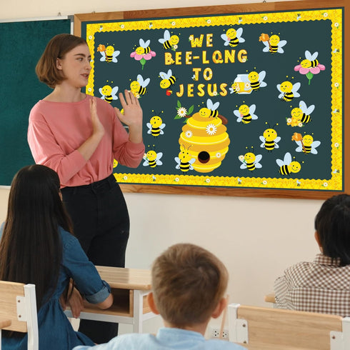 Bee Bulletin Board Decorations Set, Summer Bee Jesus Religious Cutout for Classroom Back to School Decor
