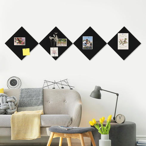 DOLLAR BOSS Felt Cork Board Tiles, 4 Packs 12" x 12" 1/2" Thick Self-Adhesive Acoustic Panels with 40 Pushpins