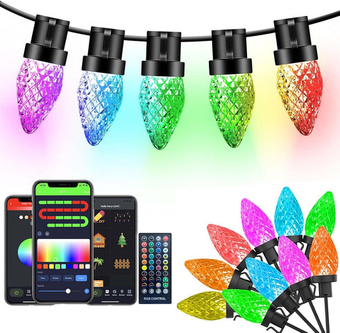 Dynamic C9 Christmas Lights Outdoor, 33Ft 50 LED Smart RGB, APP Remote