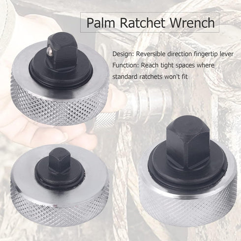 3pcs Finger Ratchet Set, Reversible Thumb Wheel Wrench 1/2 1/4 3/8 Drive, Palm Ratchet Wrench