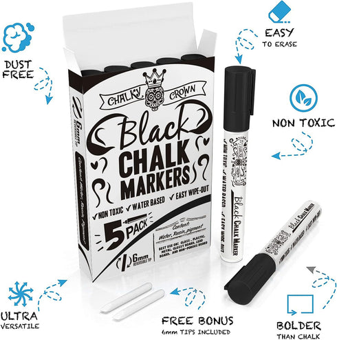 CHALKY CROWN Liquid Chalk Marker Pen - Dry Erase Marker for Chalkboard Signs, Windows, Glass, 6mm Reversible Tip