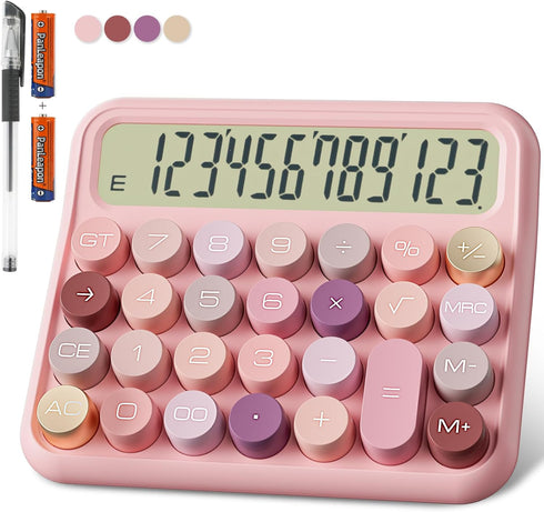 Mechanical Calculator 12 Digit, Extra Large 5-Inch LCD Display, DECKLIT Battery Desk Calculator for Kids (Rose)