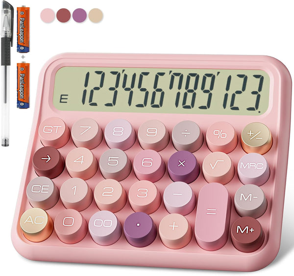 Mechanical Calculator 12 Digit, Extra Large 5-Inch LCD Display, DECKLIT Battery Desk Calculator for Kids (Rose)