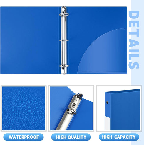 Henoyso 16 Pcs 1/2 Inch Blue 3 Ring Plastic Binder for School Office Home
