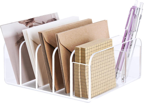 NiHome Spacious Clear Acrylic Desk Mail Sorter, Multipurpose Organizer for Office Supply & Pen Storage
