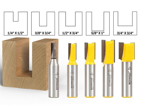 Set 5 1/2-Inch 14522 YONICO Straight Router Bits Bit Shank