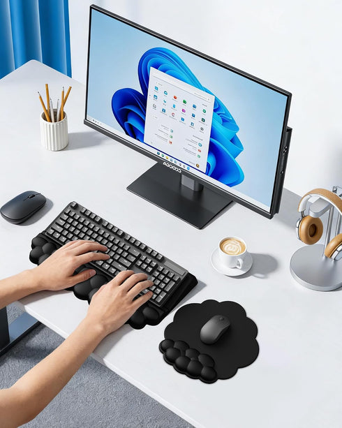 Laborio Cloud Wrist Rest for Keyboard and Mouse for Desktop, PU Leather Cloud Computer Keyboard Stand with Mouse Pad