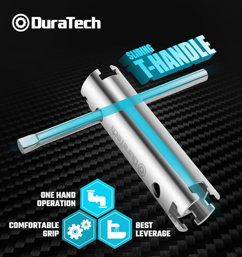 DURATECH Long Reach Universal Sink Strainer Wrench, Double End with Sliding Handle, 1/2" & 3/8"