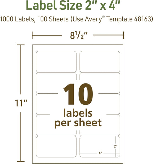 Avery EcoFriendly Recycled Shipping Labels, 2" x 4", White, 1,000 Total for Shipping and Mailing